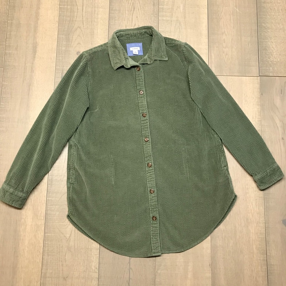 L.L. Bean Olive Corduroy Button-Front Tunic